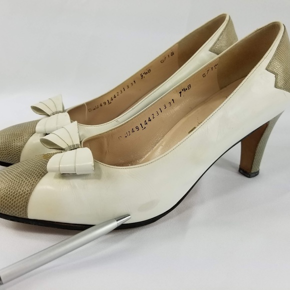 Salvatore Ferragamo Heel White Snakeskin Size 7.5B - Picture 7 of 8
